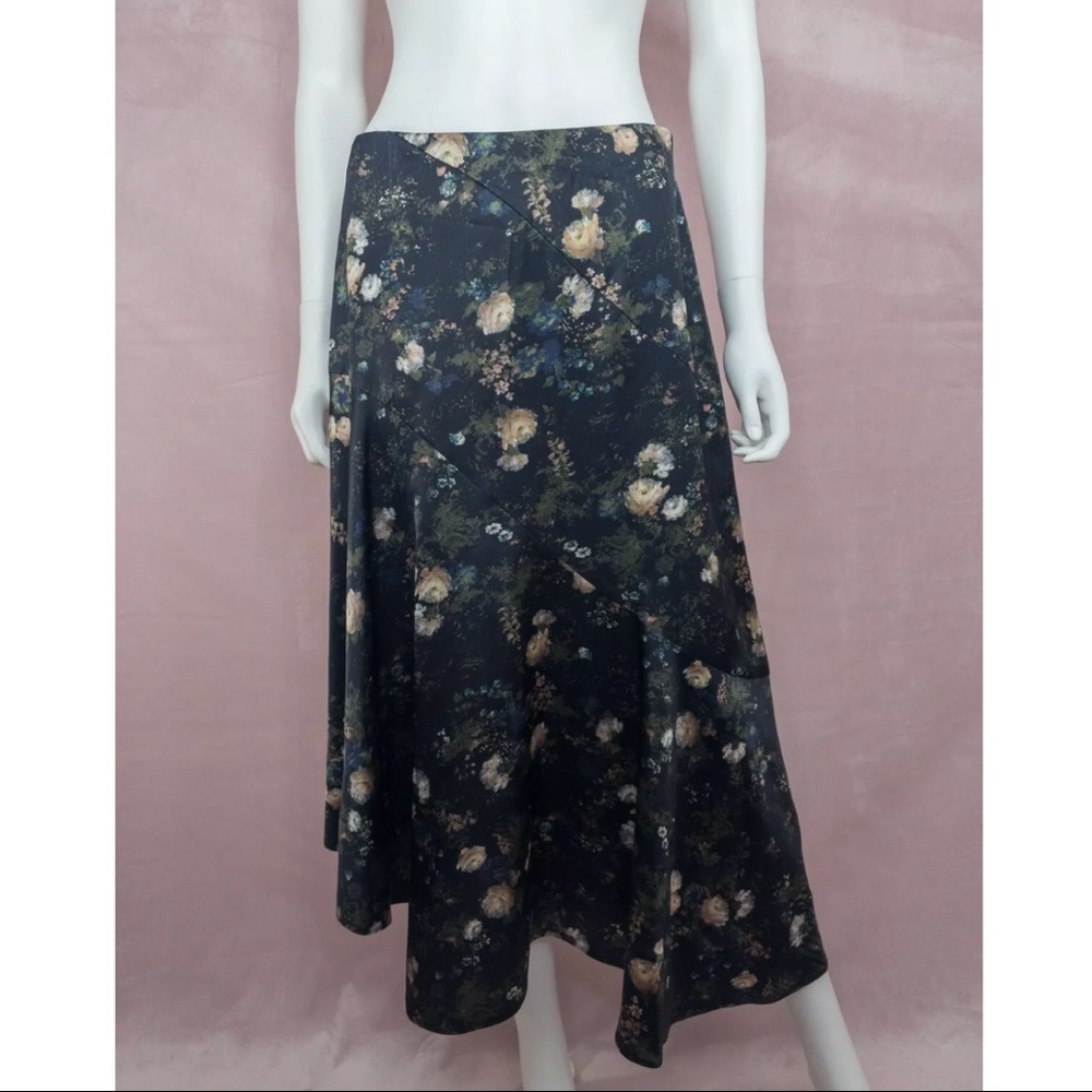 Vince Floral Midi Skirt - Black and Green